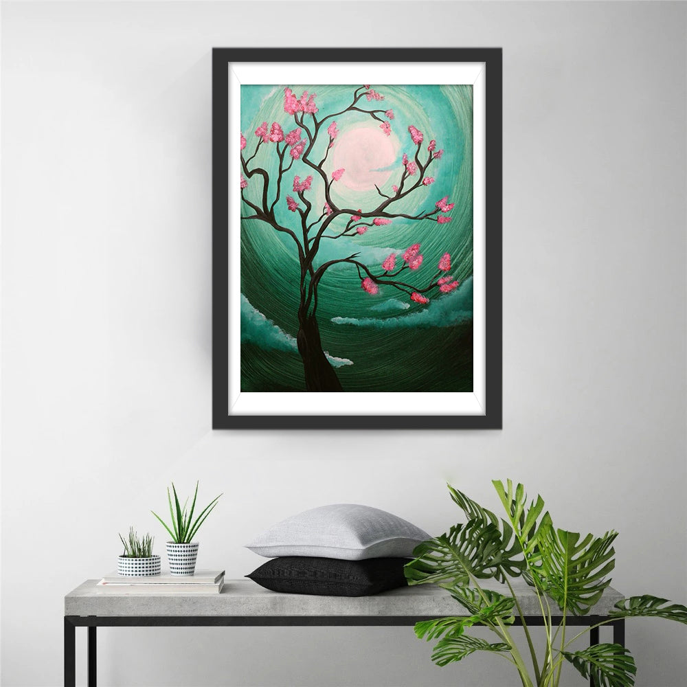 Tree of Pink Flowers and the Moon Diamond Painting