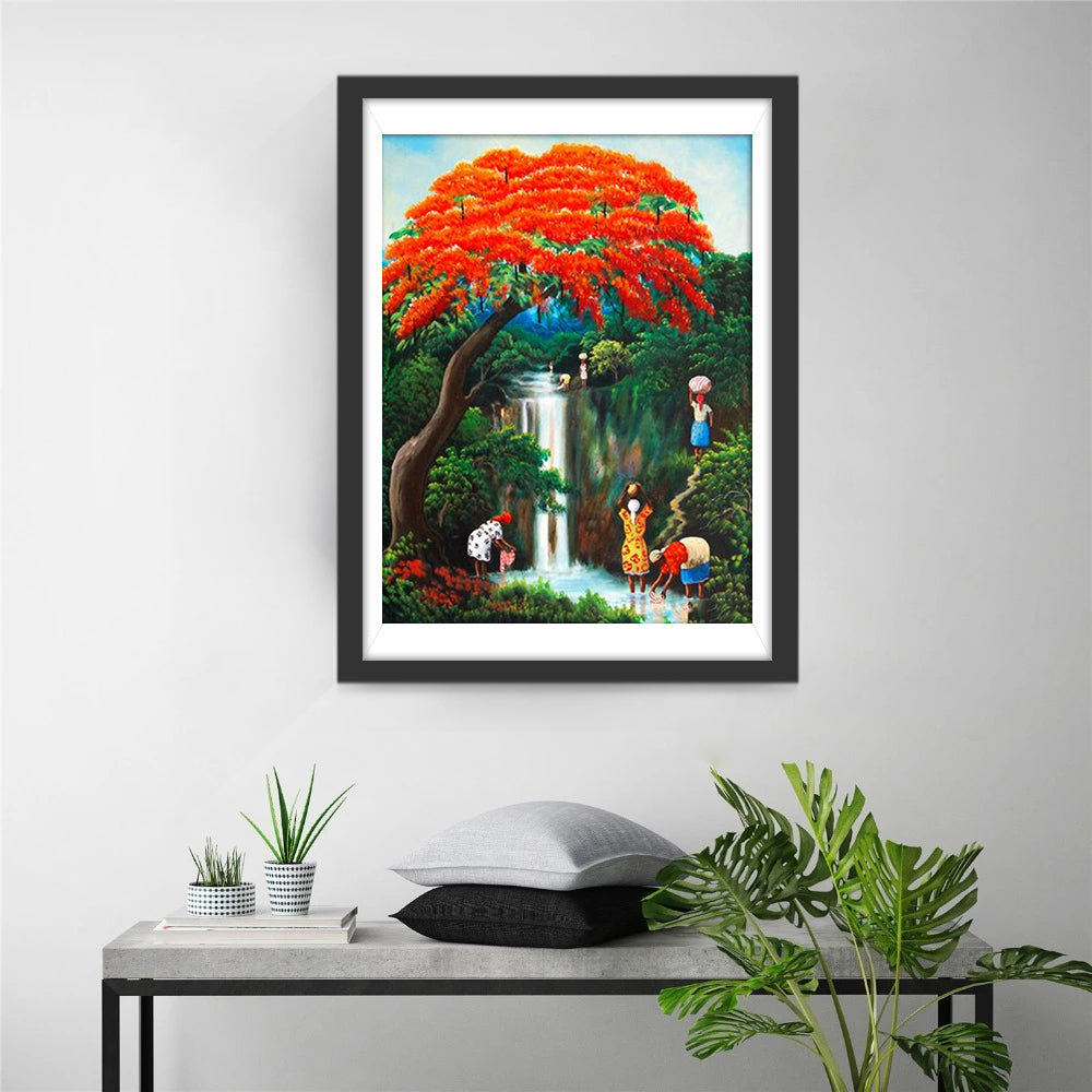 Red Tree Falling and Women Diamond Painting