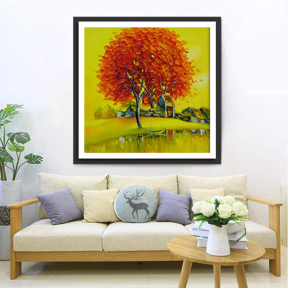 Tree Plant with Red Leaves Diamond Painting