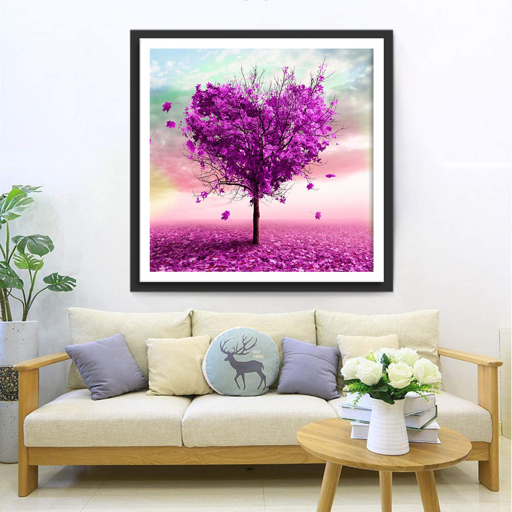 Purple Heart Shaped Tree Diamond Painting