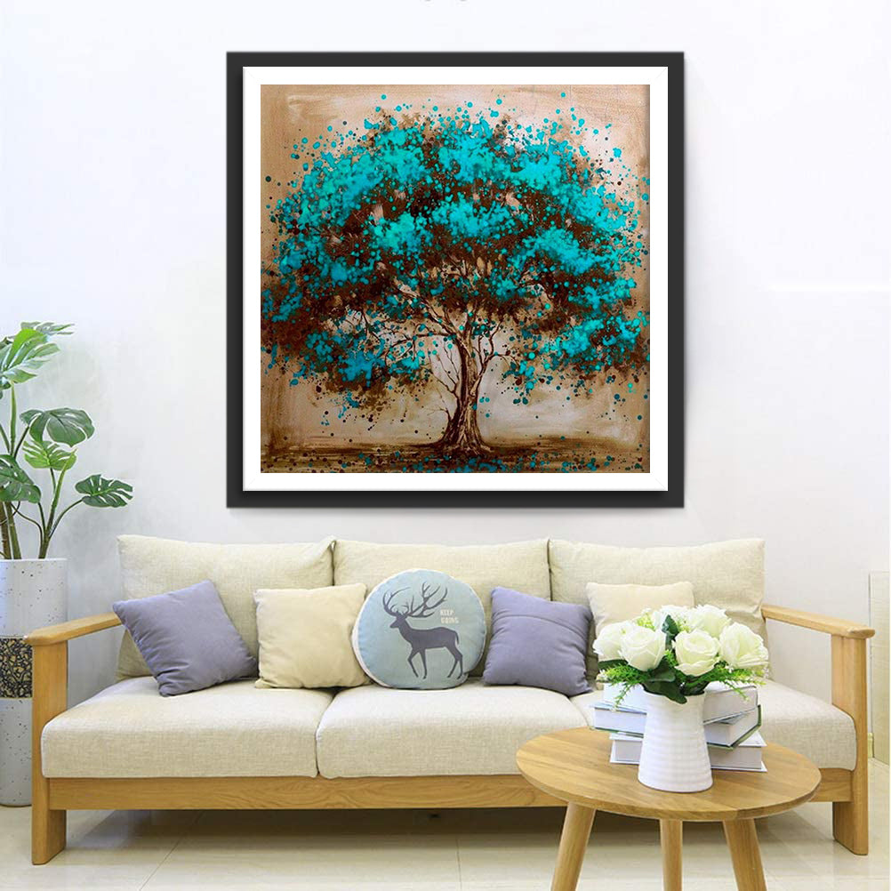 Tree with Drawn Blue Leaves Diamond Painting