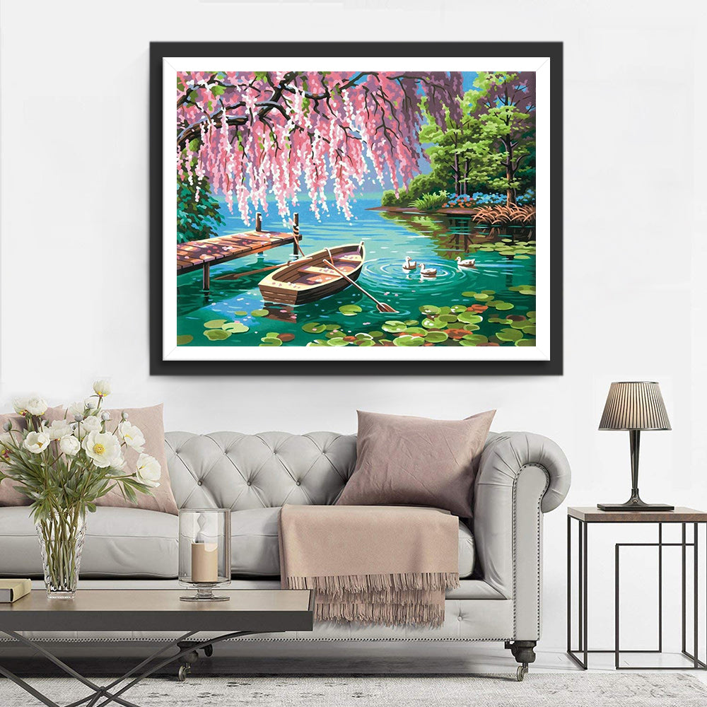 Peach Tree and Boat Diamond Painting