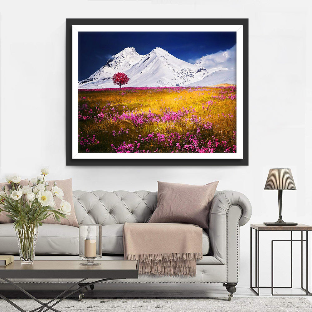 Tree and Snowy Mountain Diamond Painting