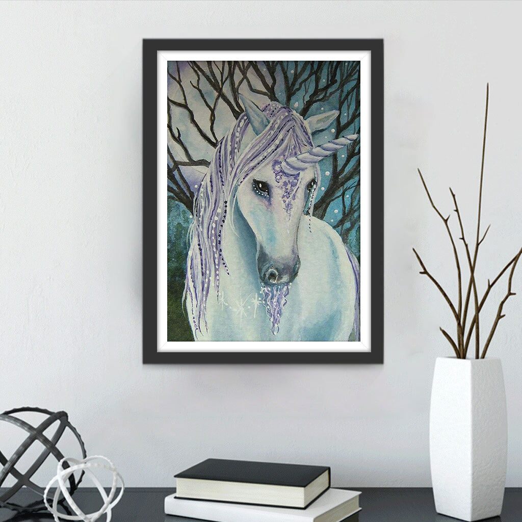 White Unicorn with Braided Mane Diamond Painting