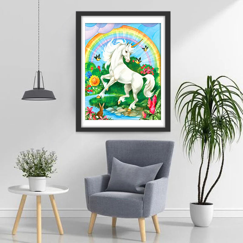 White Unicorn by the Stream Diamond Painting