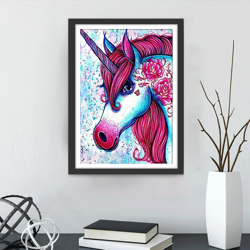 Blue Unicorn with Dark Pink Mane 5D DIY Diamond Painting Kits