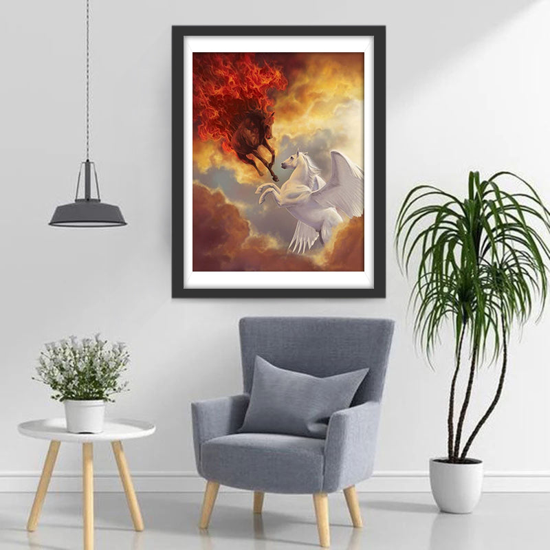 White and Red Unicorns Diamond Painting