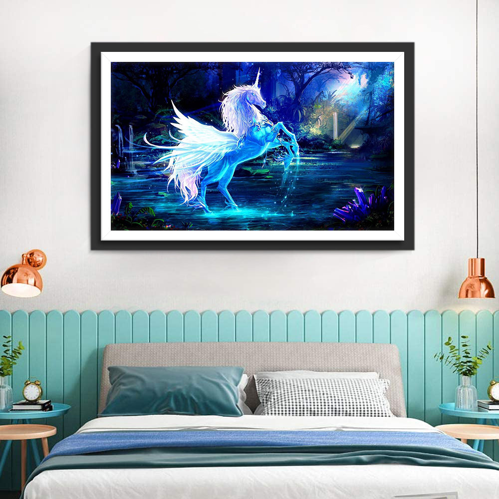 Blue and White Unicorn Diamond Painting