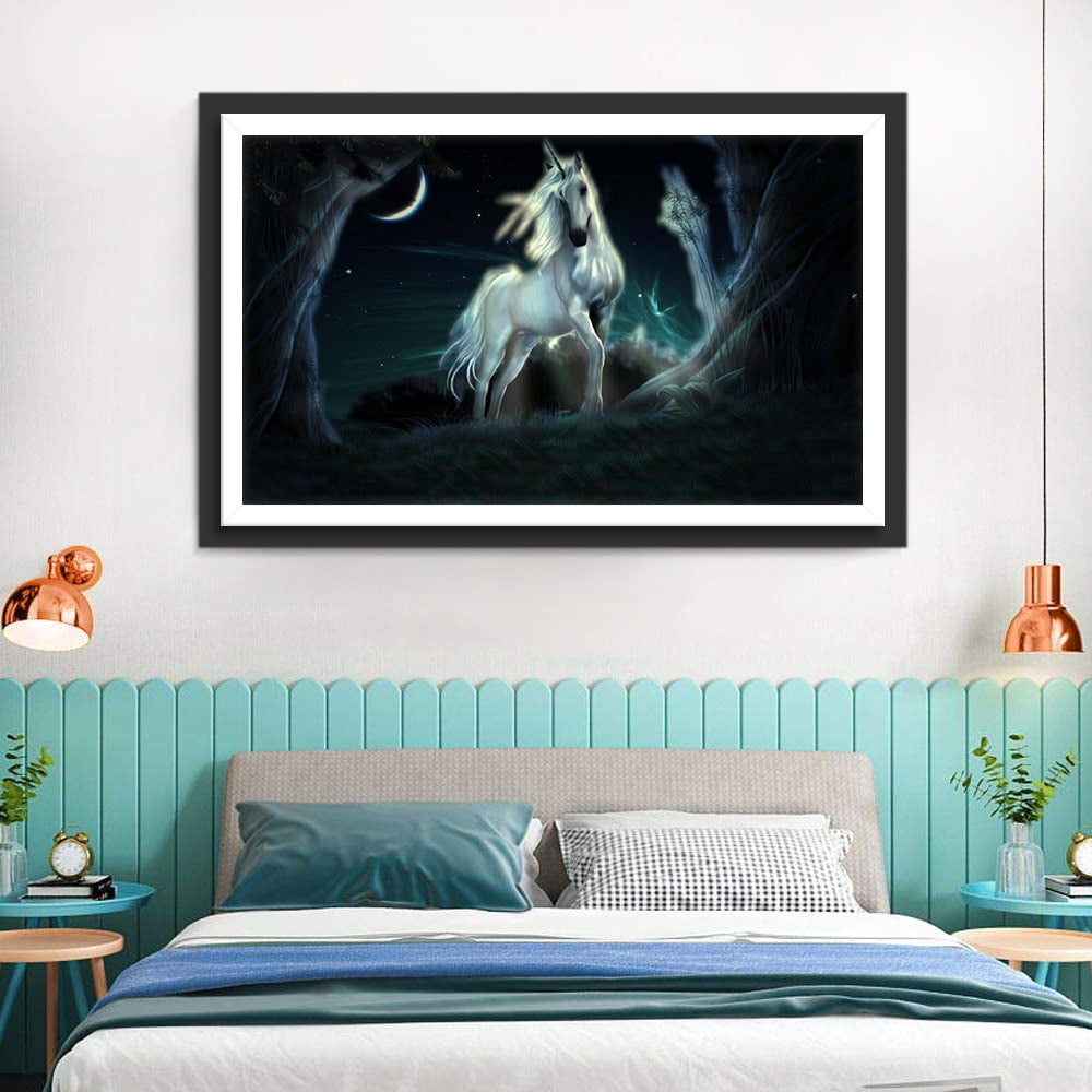 White Unicorn in the Night Diamond Painting