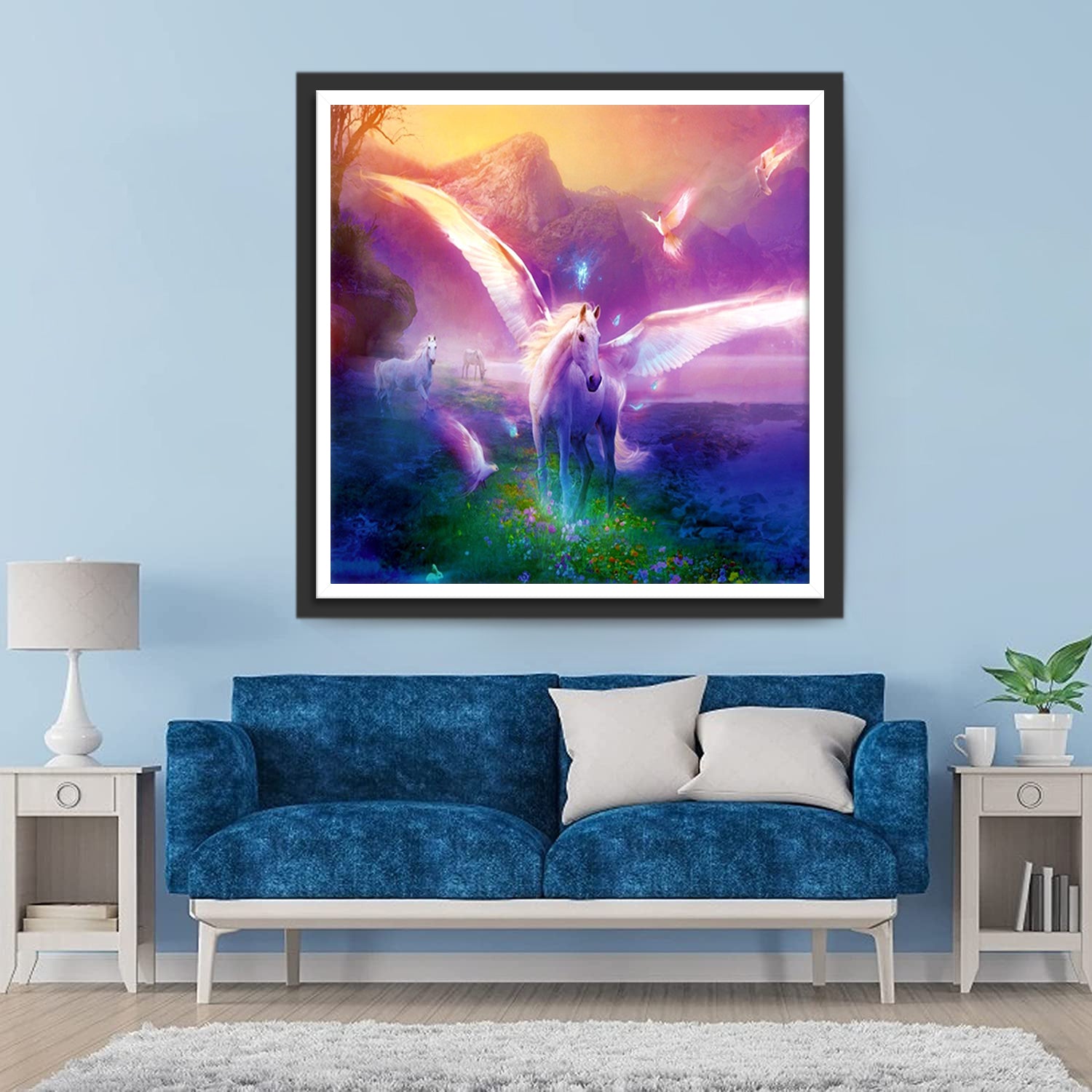 Unicorn with Wings and Purple Mountains Diamond Painting
