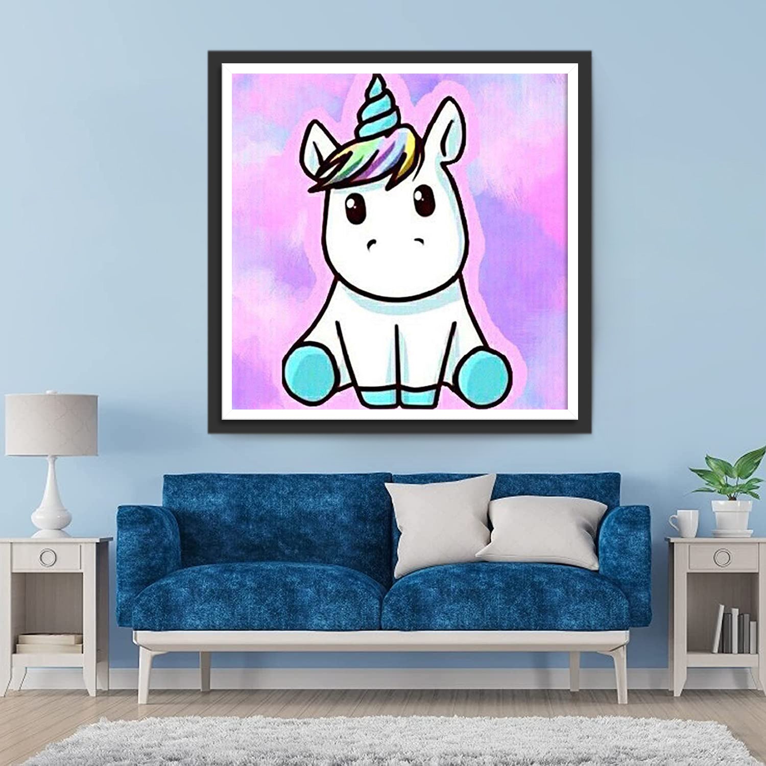 Unicorn with Blue Horn Cartoon Diamond Painting