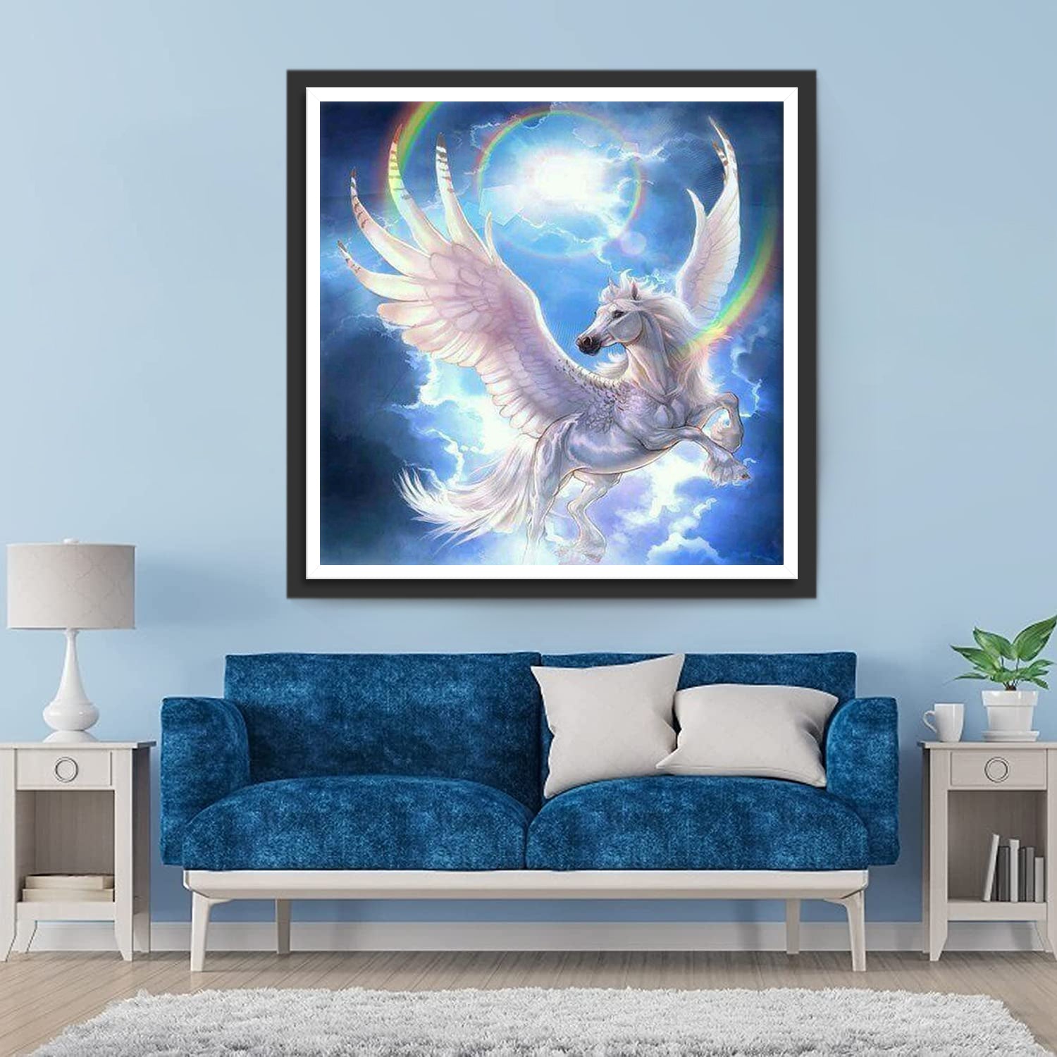 Flying White Unicorn with Rainbow Crown Diamond Painting