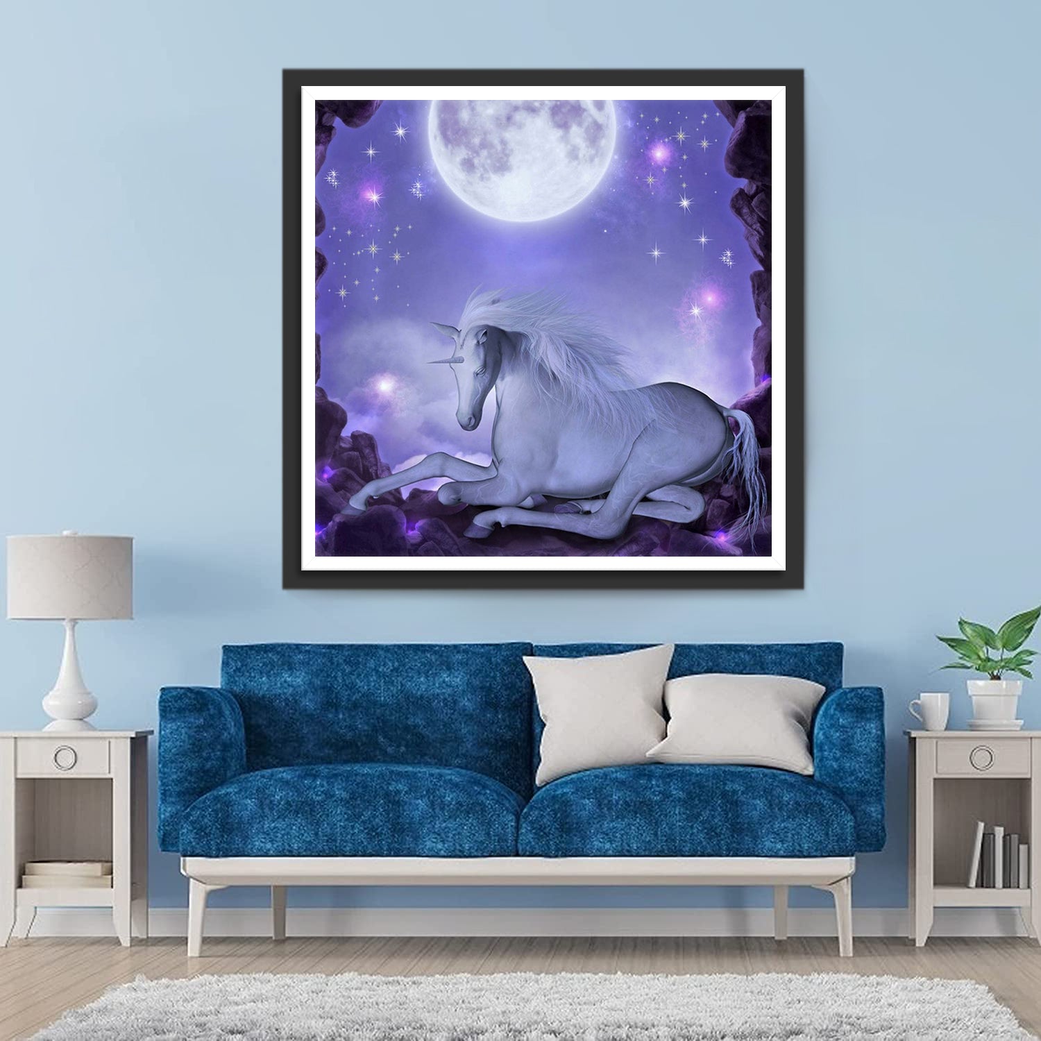 White Unicorn and the Moon in the Starry Night Diamond Painting
