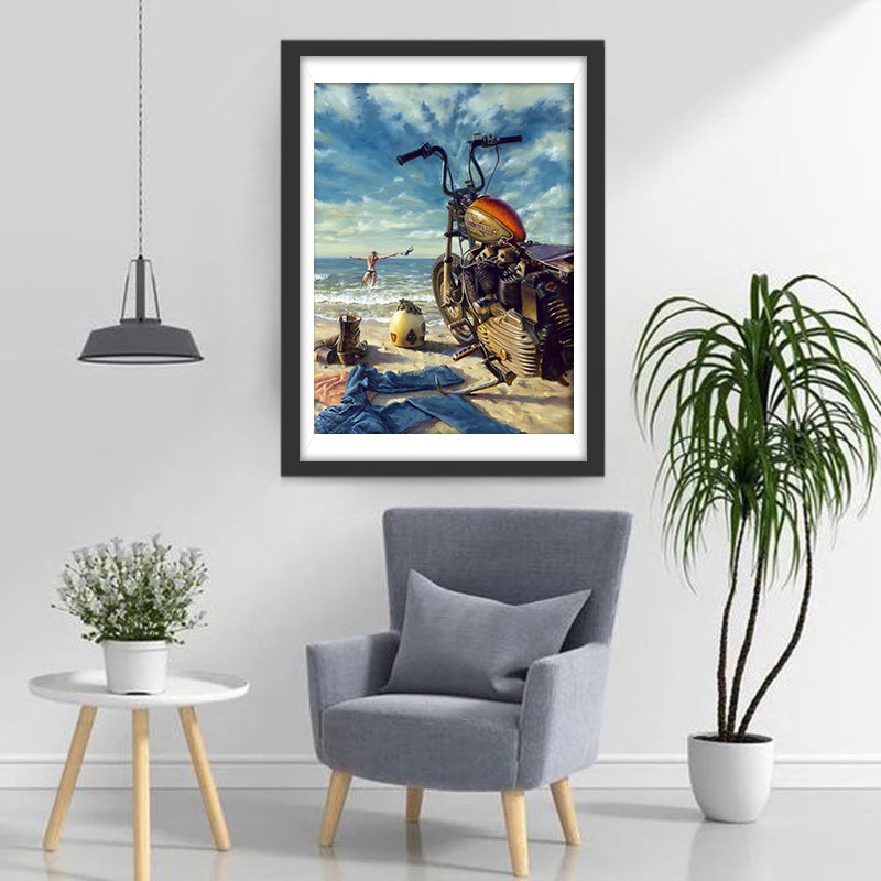 Motorcycle on Beach Diamond Painting