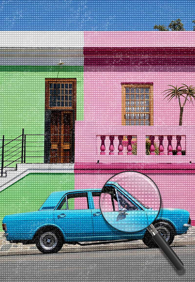 Blue Car and the Pink and Green House 5D DIY Diamond Painting Kits