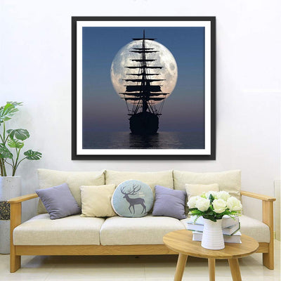 Ship and Moon Huge Clear Diamond Painting