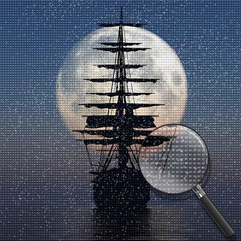 Ship and Moon Huge Clear Diamond Painting