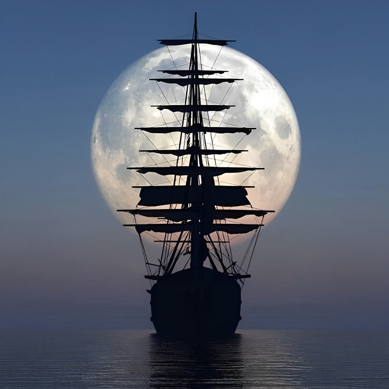 Ship and Moon Huge Clear Diamond Painting