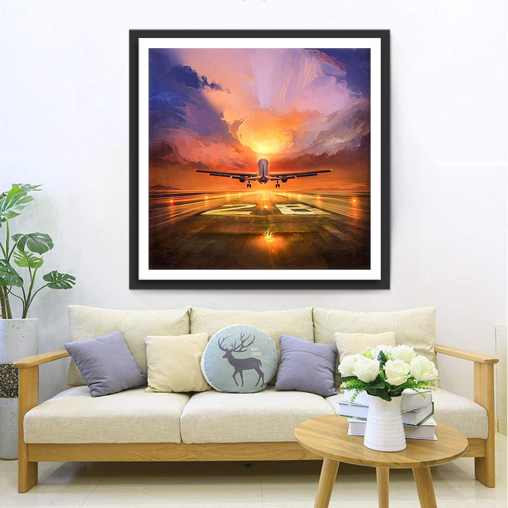 Plane and Setting Sun Diamond Painting