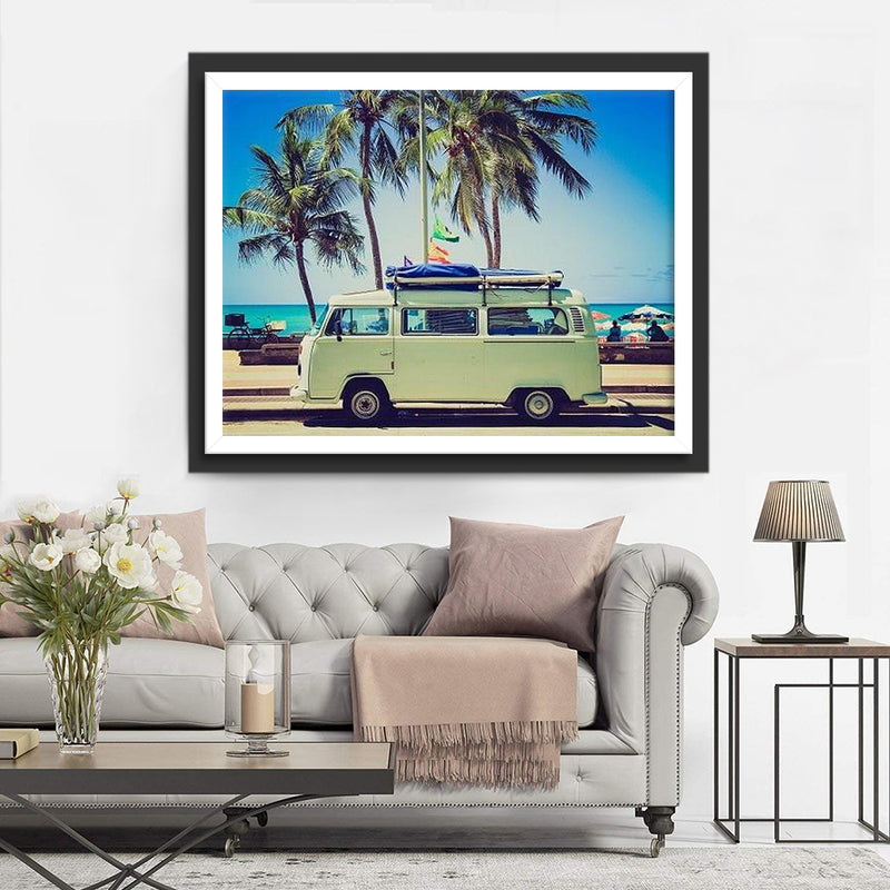 Green Bus on the Beach 5D DIY Diamond Painting Kits