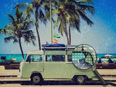 Green Bus on the Beach 5D DIY Diamond Painting Kits