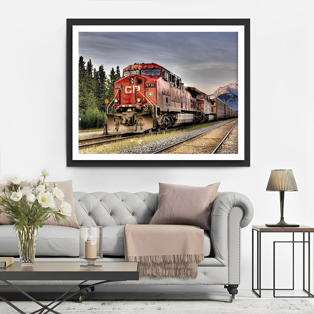 Red Freight Train Diamond Painting