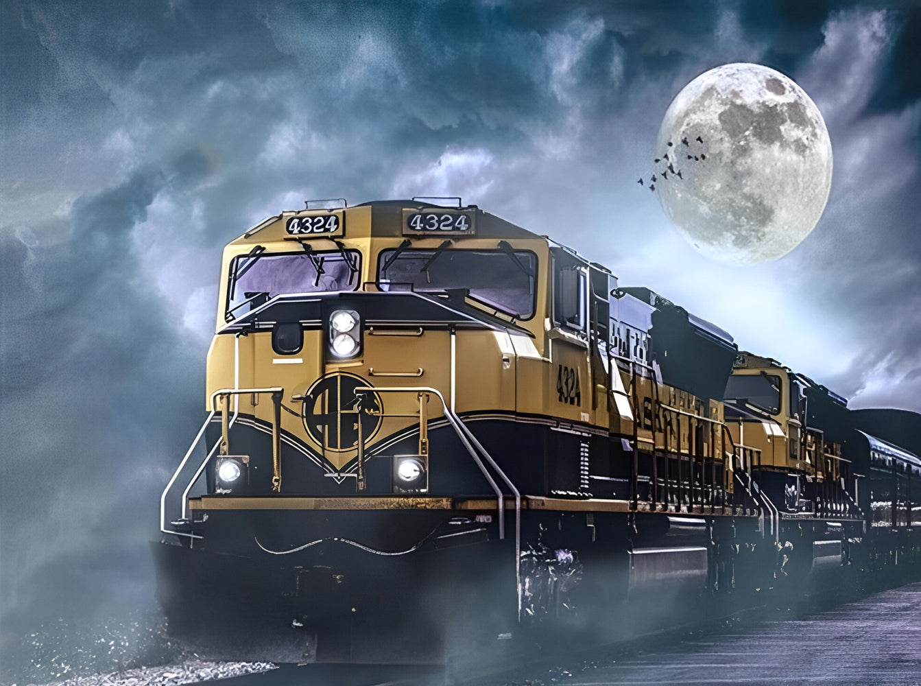 Train and Moon Diamond Painting