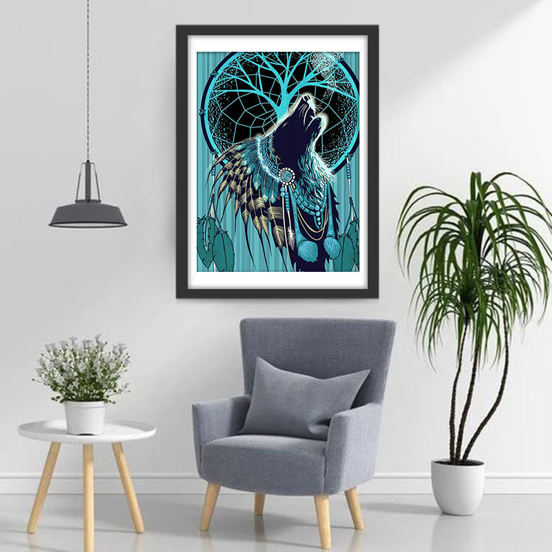 Indian Wolf Howls Diamond Painting