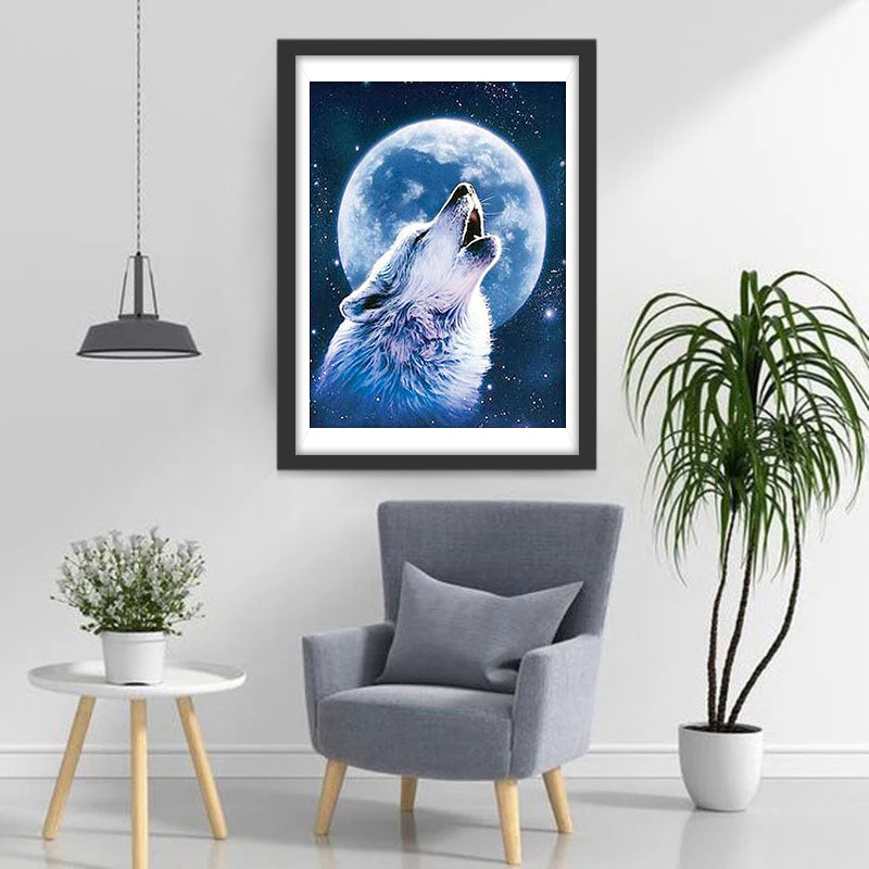 Howling Wolf and Huge Moon Diamond Painting
