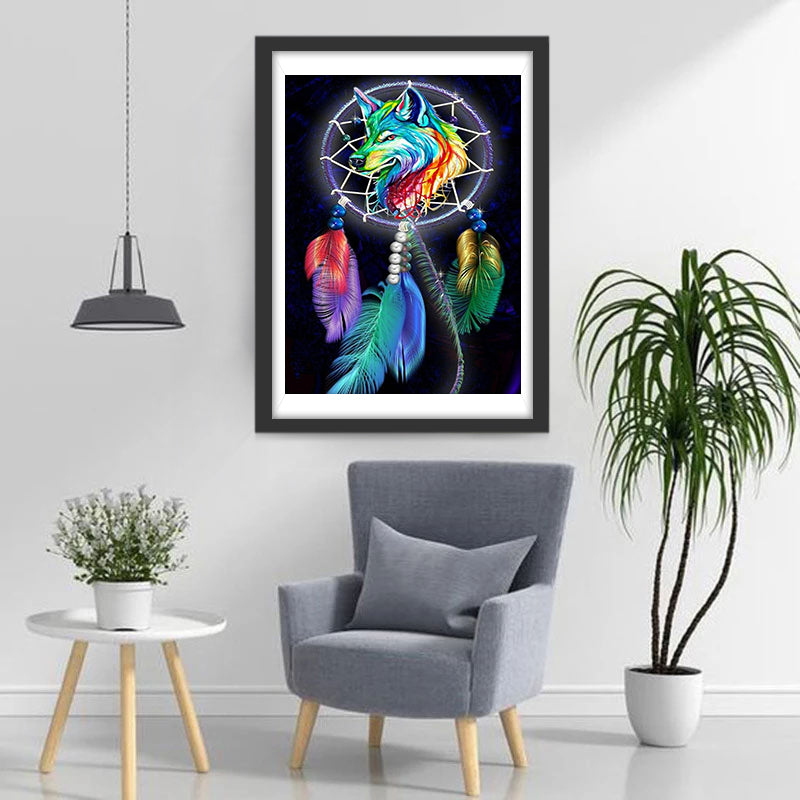 Colorful Wolf and Dreamcatcher Diamond Painting