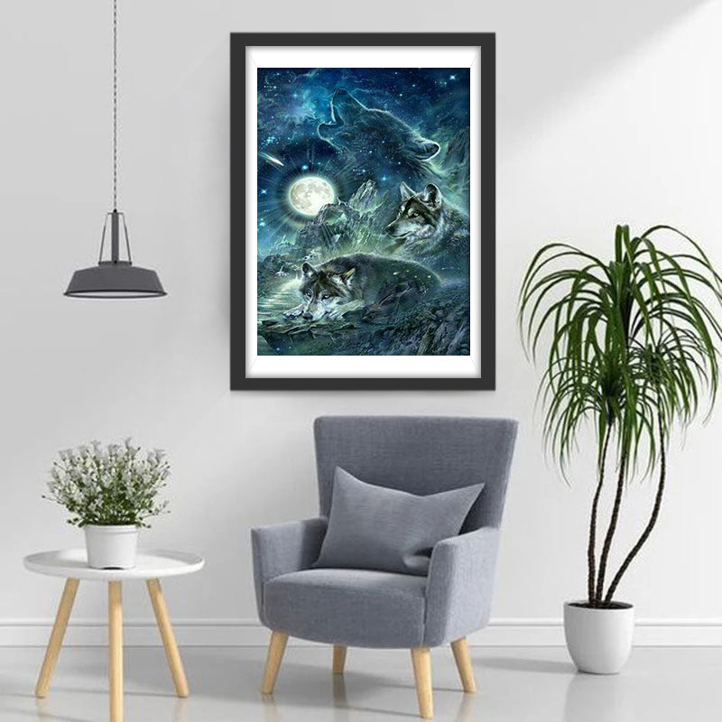 Wolf and Sparkling Moon Diamond Painting