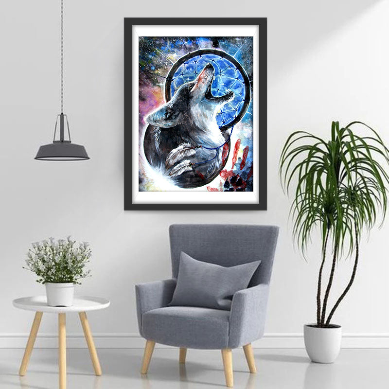 Wolf with Blue Dreamcatcher Diamond Painting