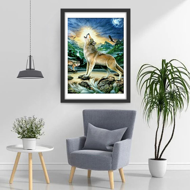 Wolf Howling in the Mountains 5D DIY Diamond Painting Kits