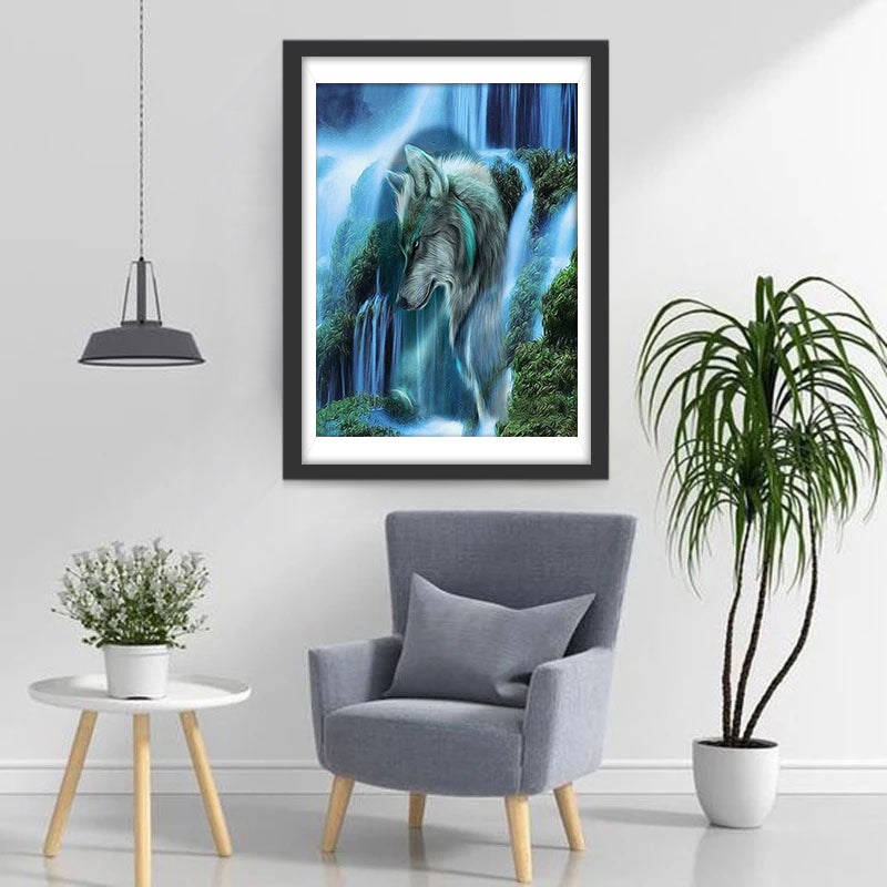 Wolf and Waterfall Diamond Painting