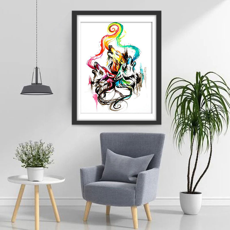 Wolf and Colored Smoke Diamond Painting