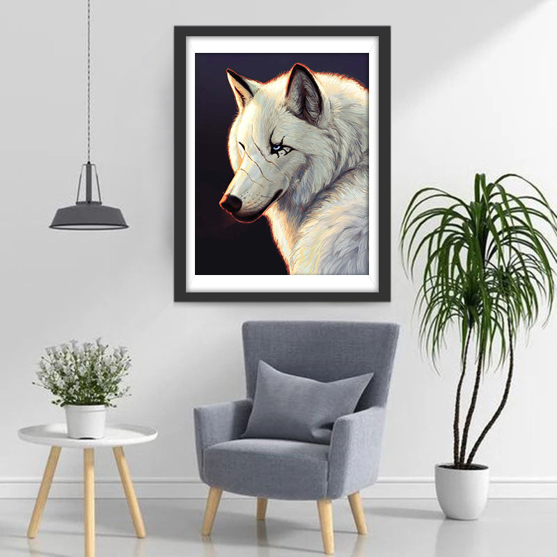White Wolf with Scars Diamond Painting