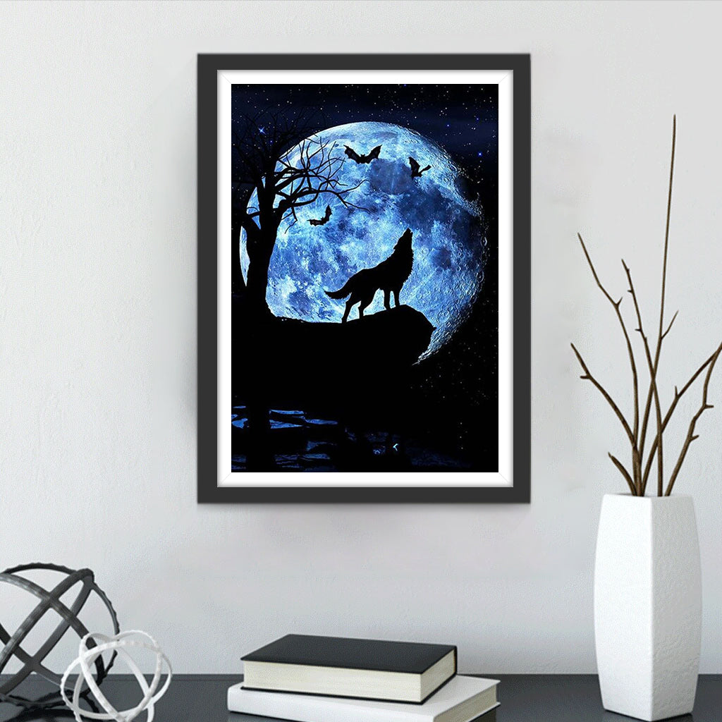 Wolf, Birds and Blue Moon Diamond Painting