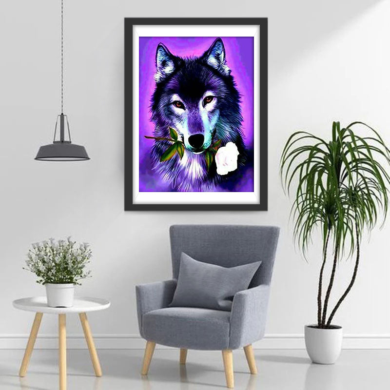 Wolf and White Rose Diamond Painting