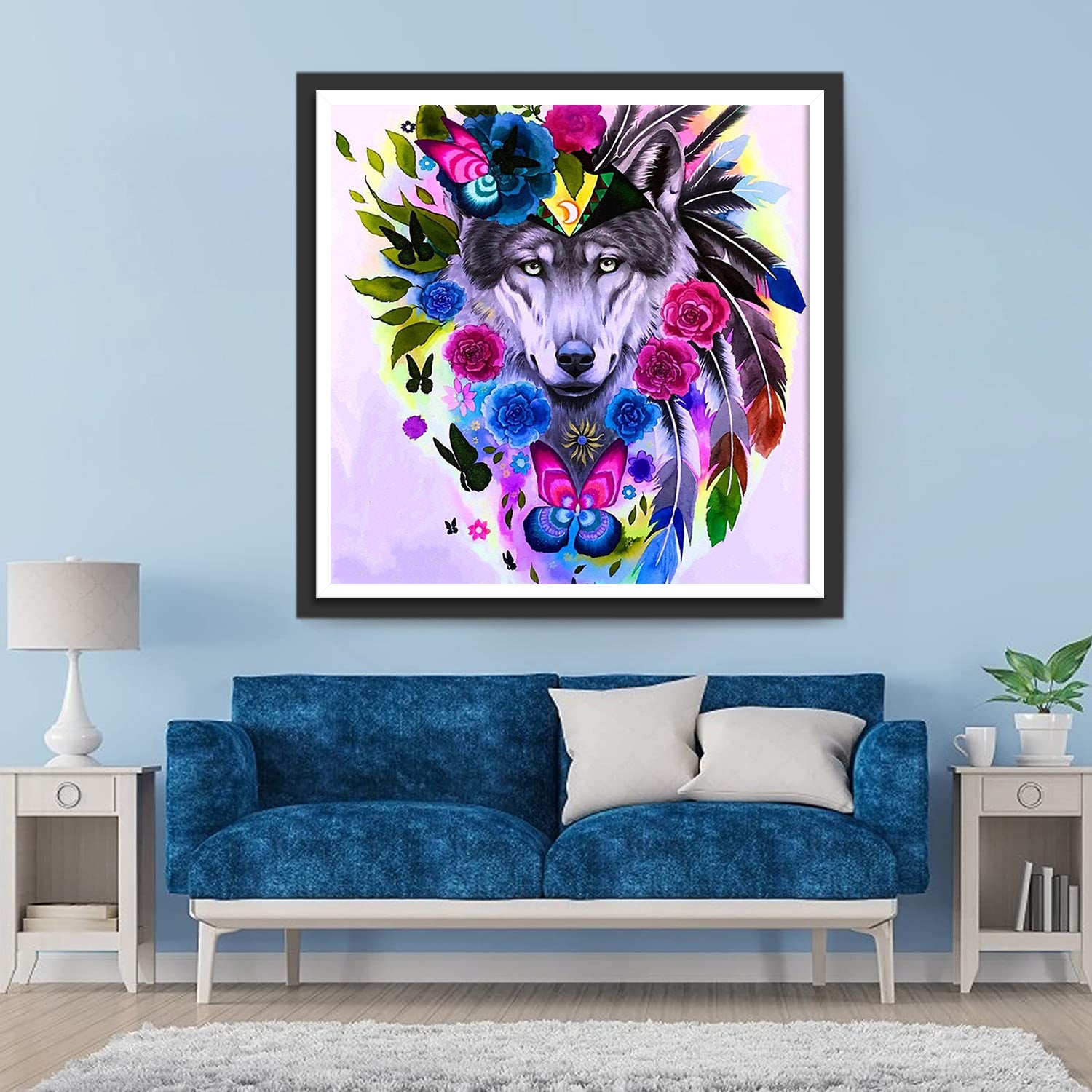 Wolf and Wreath of Roses Diamond Painting