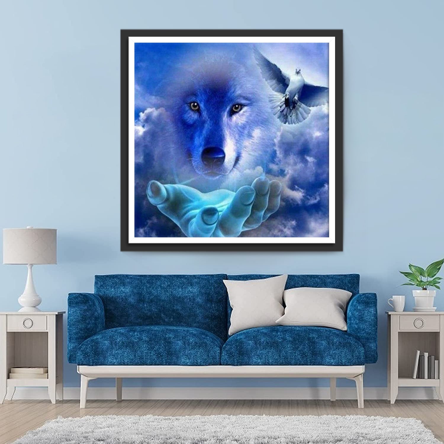 Blue wolf and pigeon Diamond Painting