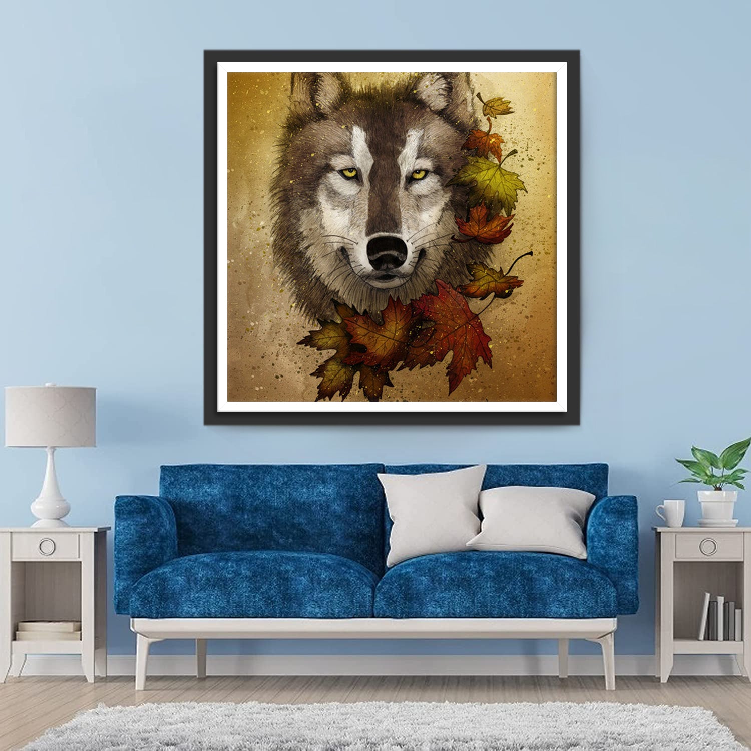 Wolf and Maple Leaves Diamond Painting