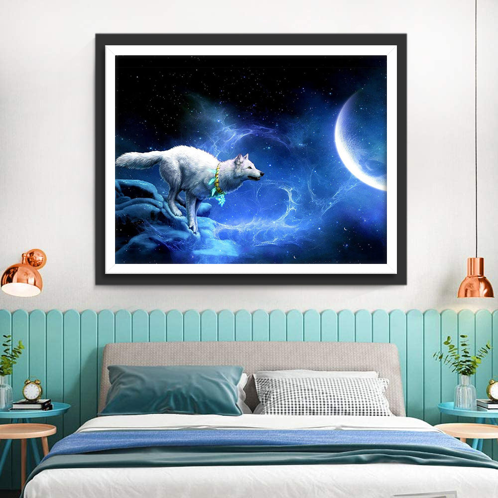 White Wolf and Clear Moon Animal Diamond Painting