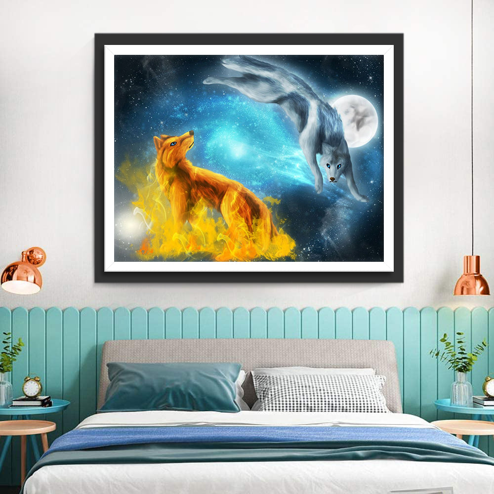 Water Wolf and Fire Wolf Diamond Painting