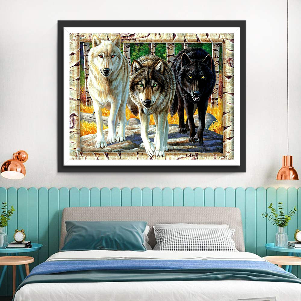Three Walking Wolves Diamond Painting