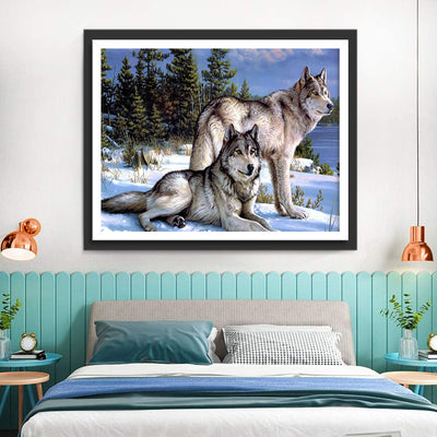 Two Wolves in the Snow Animal 5D DIY Diamond Painting Kits