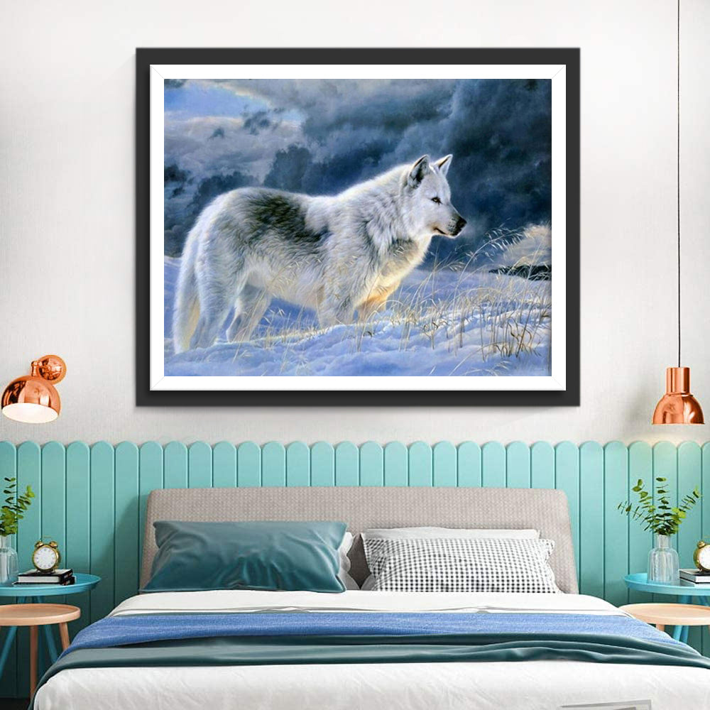 White and Black Wolf in the Snow Diamond Painting
