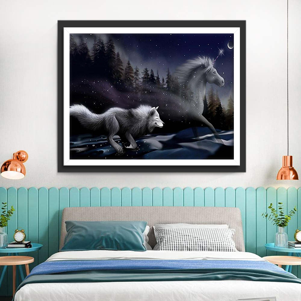 White Wolf and Horse Diamond Painting