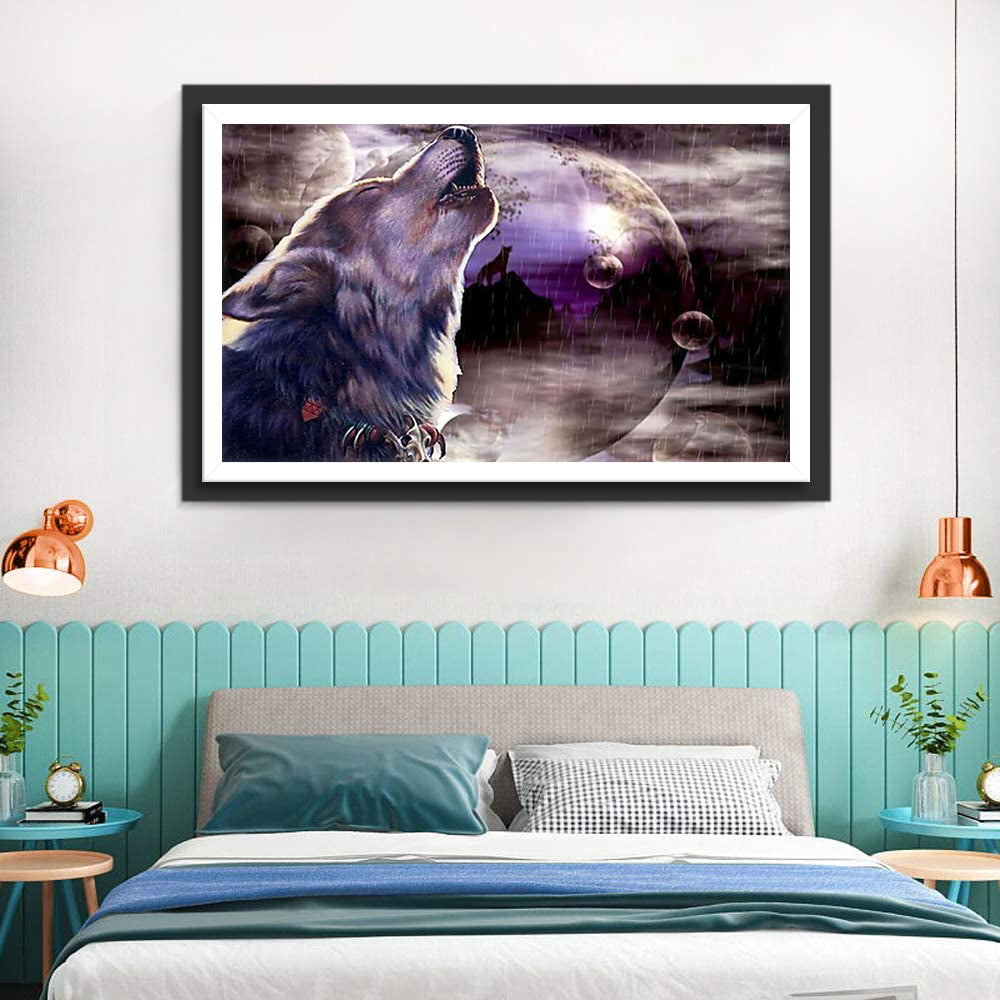 Howling Wolf and Bubbles Diamond Painting