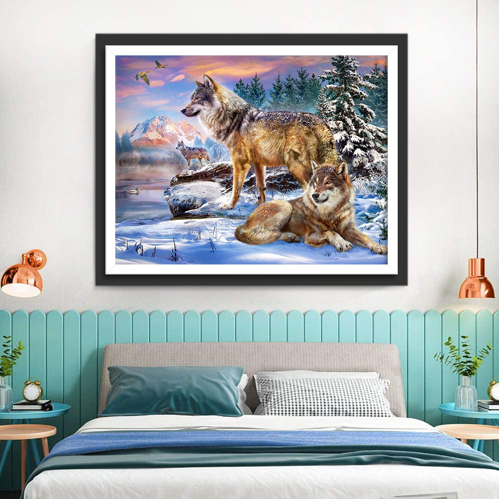 Three Wolves in the Snow Diamond Painting
