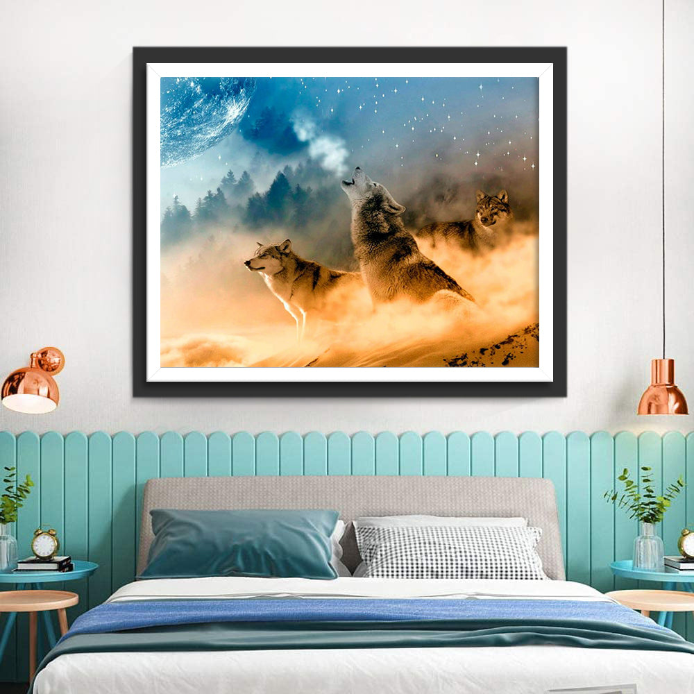 Howling Wolves and Magnificent Clouds Diamond Painting